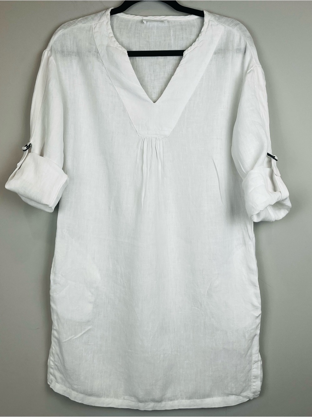 Sita Murt 100% White Linen V-Neck Shirt Shift Dress Size 38 US Size 6